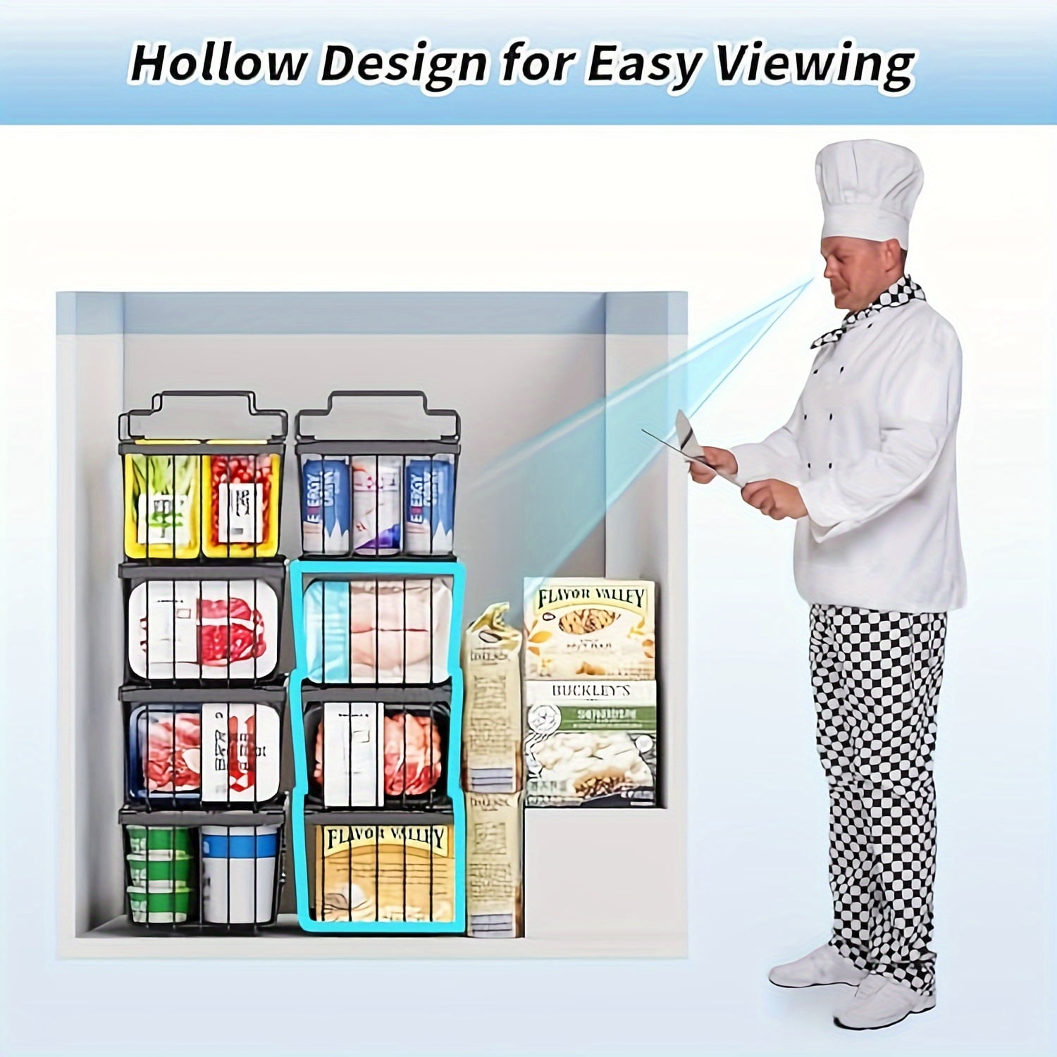 6 PACK Freezer Organizer Bins (14.6''L X 7.1''W X 5.2''H), Stackable Chest Freezer Organizer For 7 Cu.FT Deep Freezer Sort frozen Food, Deep Freezer Organizer Bins Easily W/Handle Add Storage Space