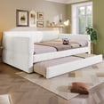 thumbnail image 5 of Harper & Bright Designs Queen Upholstered Daybed Sofa Bed with Trundle, Lambswool Platform Bed Queen Size with USB for Living Room Bedroom, White, 5 of 12