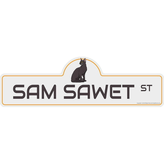 Sam Sawet Street Sign | Indoor/Outdoor | Dog Lover Funny Home Décor for Garages, Living Rooms, Bedroom, Offices | SignMission personalized gift | 18" Wide