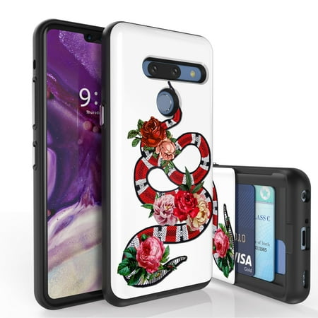 LG G8 ThinQ Case, PimpCase Slim Wallet Case + Dual Layer Card Holder Designed For LG G8 ThinQ (Released 2019) Peony Tattoo