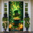 thumbnail image 5 of Green Theme St. Patrick's Day Banner Shamrock Pattern Irish Festival Display Gold Coins Design Beer Mug Leprechaun Backdrop for St. Patrick's Day Party Irish Celebration Pub Event, 5 of 9