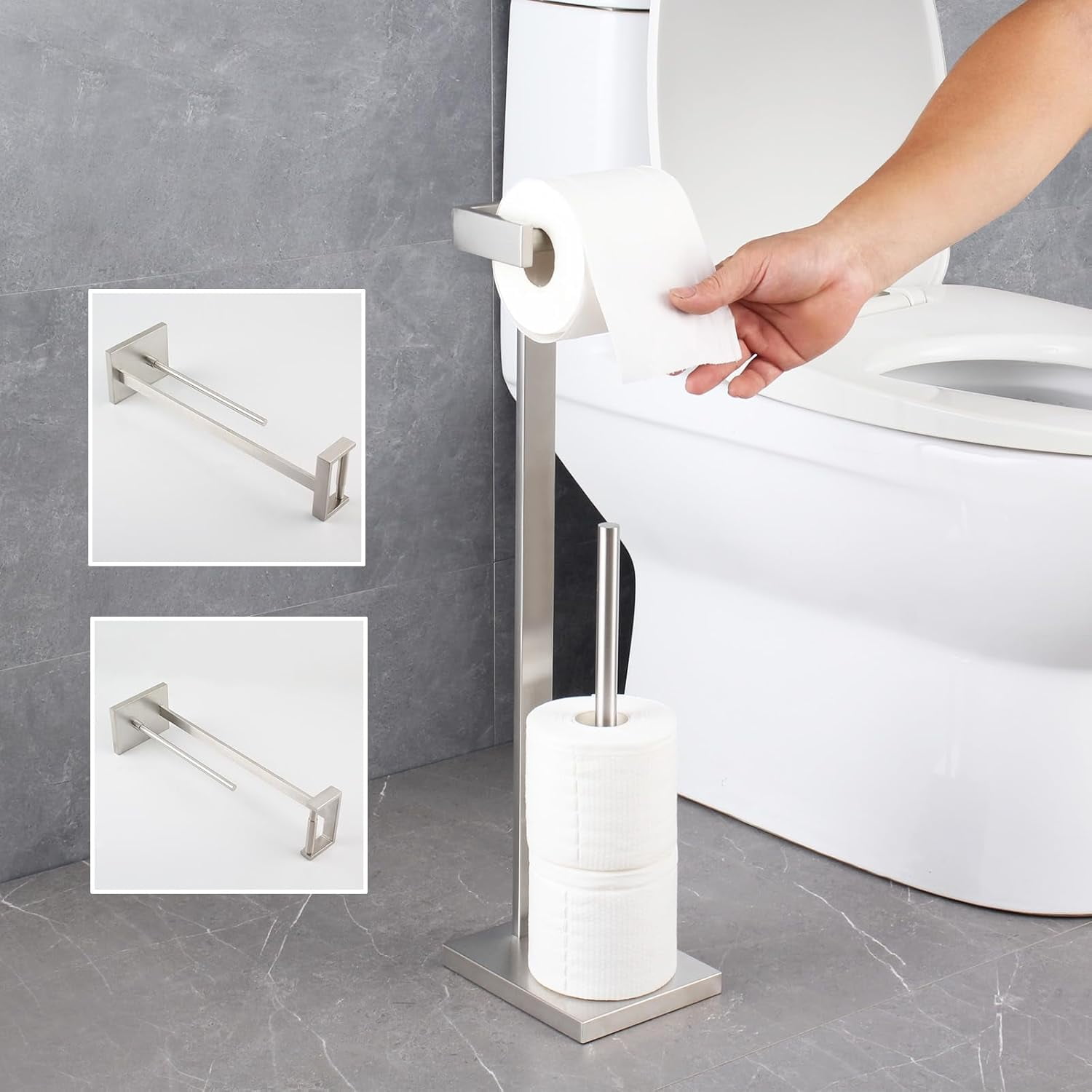 Standing Toilet Paper Holder Stainless Steel Brushed  Heavy Base