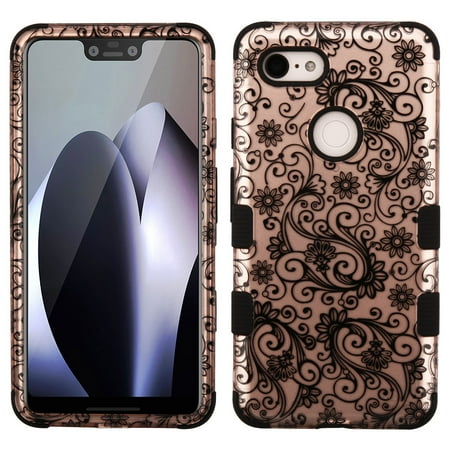 - Military Grade Certified TUFF Hybrid Armor Case for Google Pixel 3 XL - Four Leaves Clover Rose Gold