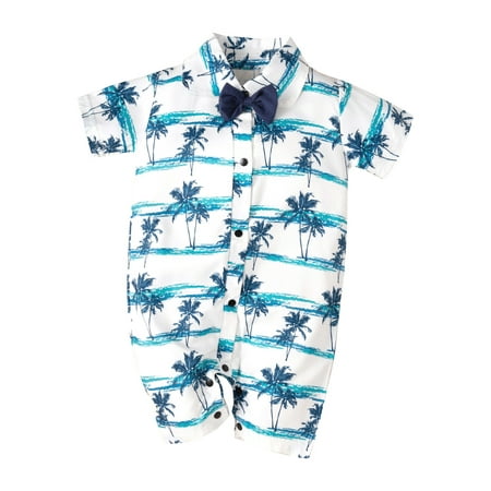 

Baby Boy Clothes Newborn Infant Gentleman Beach Jumpsuit Button Down Bowknot Romper Playsuit 0-24 Months Baby Bodysuit Unisex