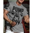 thumbnail image 2 of Gymish Pump Day Workout T-Shirt for Men – Funny Gym Shirt, Motivational Lifting Tee, Men’s Athletic Apparel, Heather Grey with Sleeve Logo, Medium, 2 of 6