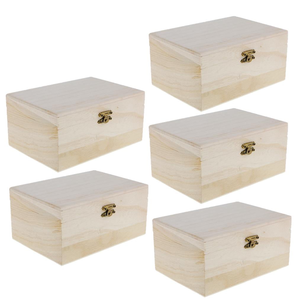 5 Pieces Plain Unpainted Natural Wooden Storage Chest Craft Boxes