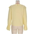 thumbnail image 6 of Lenpel Women's Chiffon Tops Bell Long Sleeve Tie Front Collared Ruffle Trim Layered Button down Shirts Dressy Casual Blouses(Yellow,Medium), 6 of 7