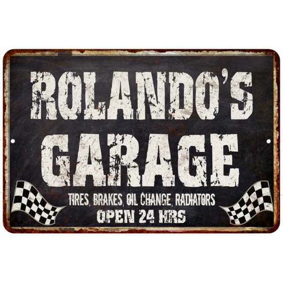 ROLANDO'S Garage Black Grunge Sign 8 x 12 High Gloss Metal 208120005434