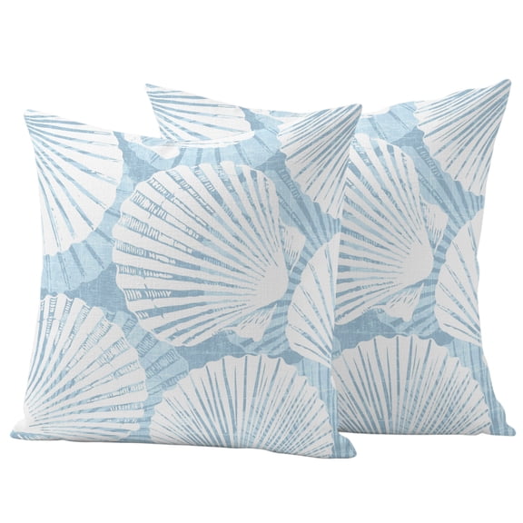 Outdoor Waterproof Throw Pillow Covers Set of 2 Sky Blue Sea Shell Decorative Pillowcases Square Outdoor Pillows Cushion Case 18x18 Inch Coastal Ocean Scallop Patio Pillows for Couch Sofa Bed Garden