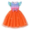 thumbnail image 2 of Robe Bébé Fille Été Manches à Volants Robe Décontractée en Maille Robe Princesse avec Nœud Robe Orange 6 Ans-7 Ans, 2 of 3