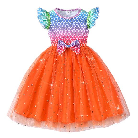 Rggeeun Toddler Children Floating Sleeve Casual Ballet Dress Cozy O-Neck Sundress