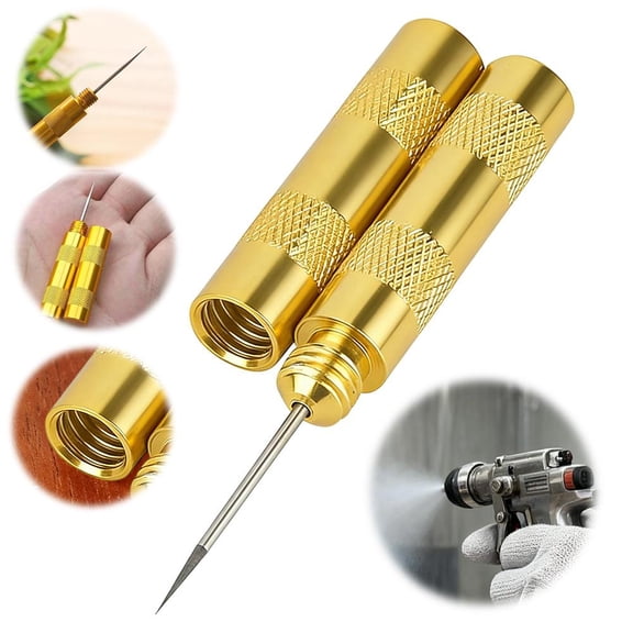Airbrush Nozzle Cleaning Needle Tool, Ultra-Fine Pointed Metal Cleaner for Paint Blockage with Non-Slip Knurled Grip, Gold Maintenance Tool, 2.8-Inch