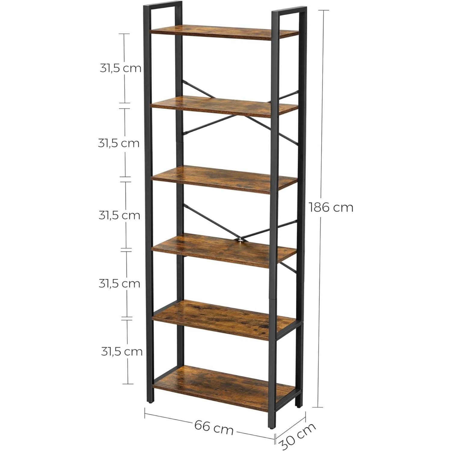 Boutique Home 6-Tier Bookcase Storage Shelf Steel Frame Ideal for Living Room Study Office Hallway