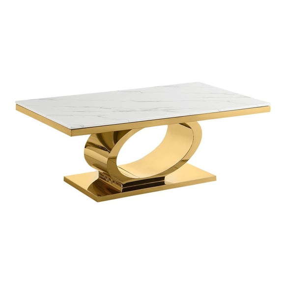 Best Quality Furniture White Marble Coffee Table with Gold Steel Oval Base