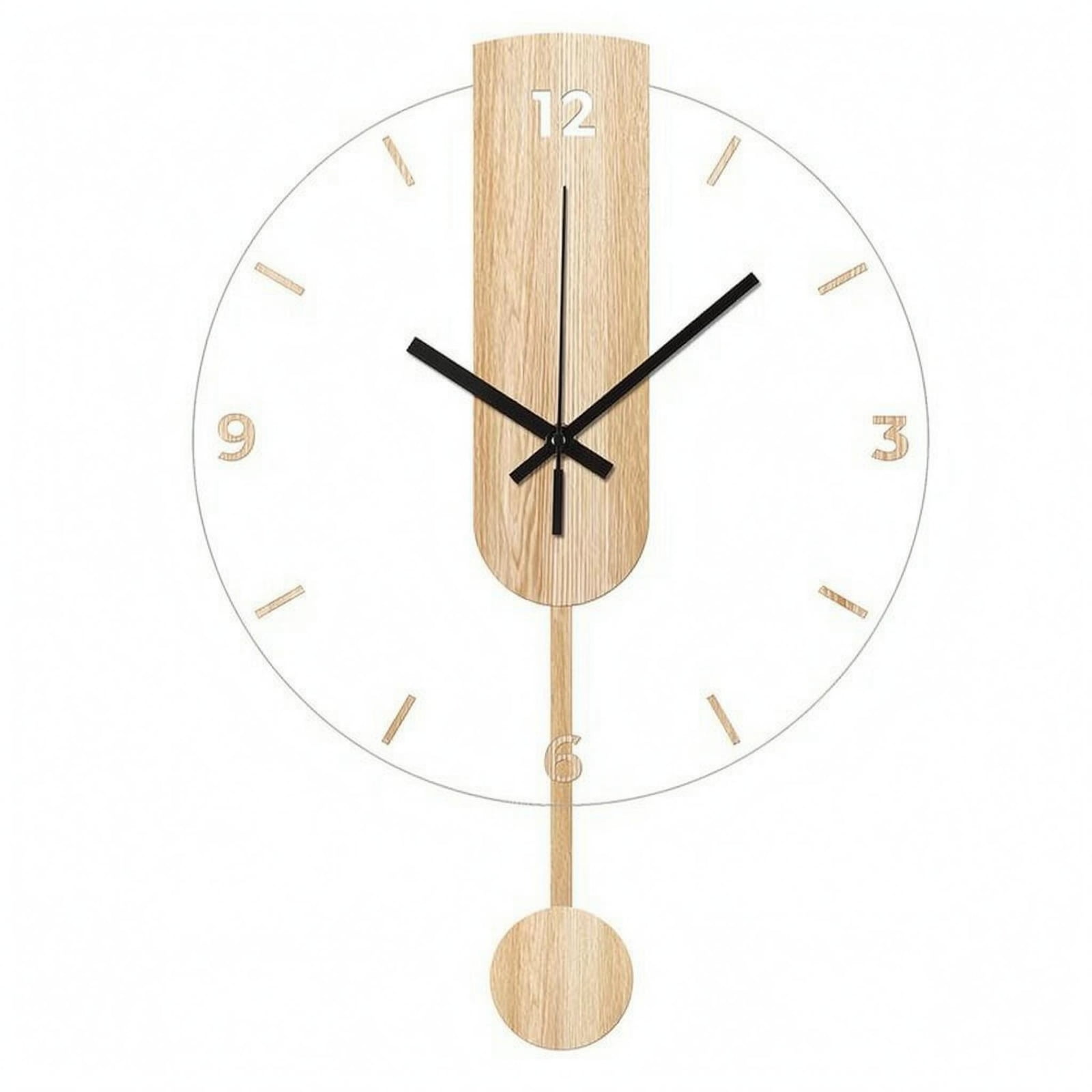 harayaa 3 Pieces Modern Pendulum Wall Clocks Brown Wood Finish Silent Sweep Analog Easy Read Design for Hallway Bedroom Kitchen Decor