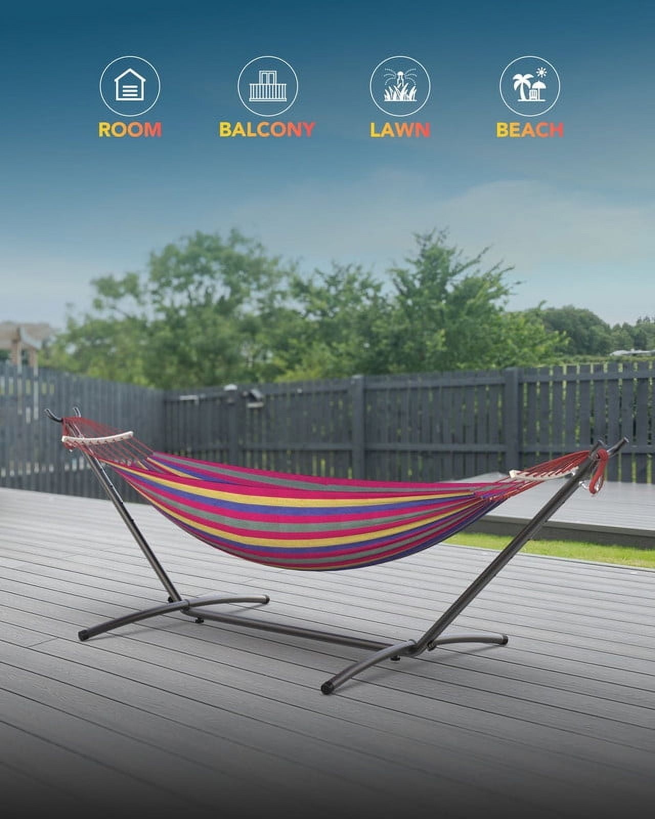 KEESTP Comfortable 2 Person Hammock with Stand,Ease of Assembly Portable Brazilian Hammock,450lb Capacity - Rainbow