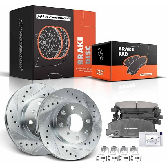 A-Premium Front Drilled and Slotted Disc Brake Rotors and Pads Kit Compatible with Honda Civic 1990-2000, CRX 1990-1991