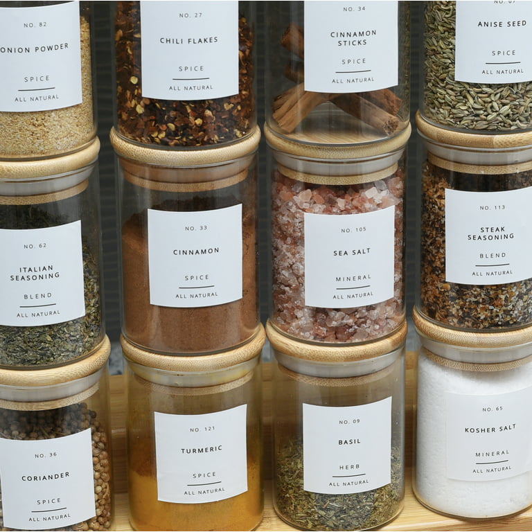 PreZervers 12 pcs Spice Jars | Glass Jar Bamboo Lids Food Storage  Containers 7oz Glass Jar | Includes Pen and Decorative Labels | Dozen Spice  Jars 