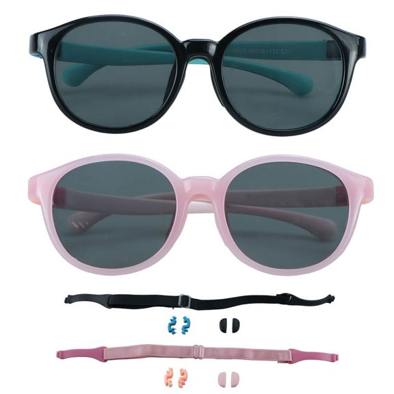 LAMBBAA 2 Pack Kids Sunglasses Silicone Flexible Frame for Boys Girls, UV Protection(Black Blue,Pink)