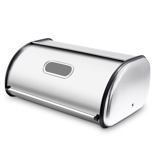 Caja de pan de acero inoxidable para encimera de cocina Contenedor de almacenamiento de pan resistente extra grueso Enrollador de pan grande Capacidad de estilo enrollable 17 x 11 x 7,5 pulgadas
