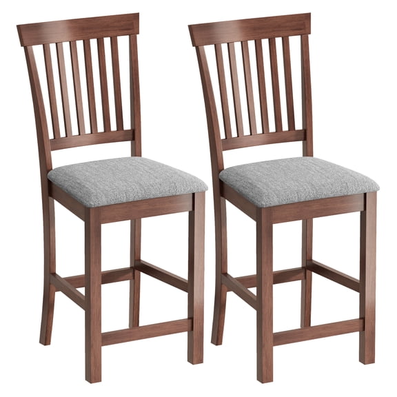 Counter Height Bar Stools Set of 2, Gray Kitchen Chairs with Back, Padded Seat, Rubberwood Frame for Dining Room Island, 40.8" Tall, Dark Brown