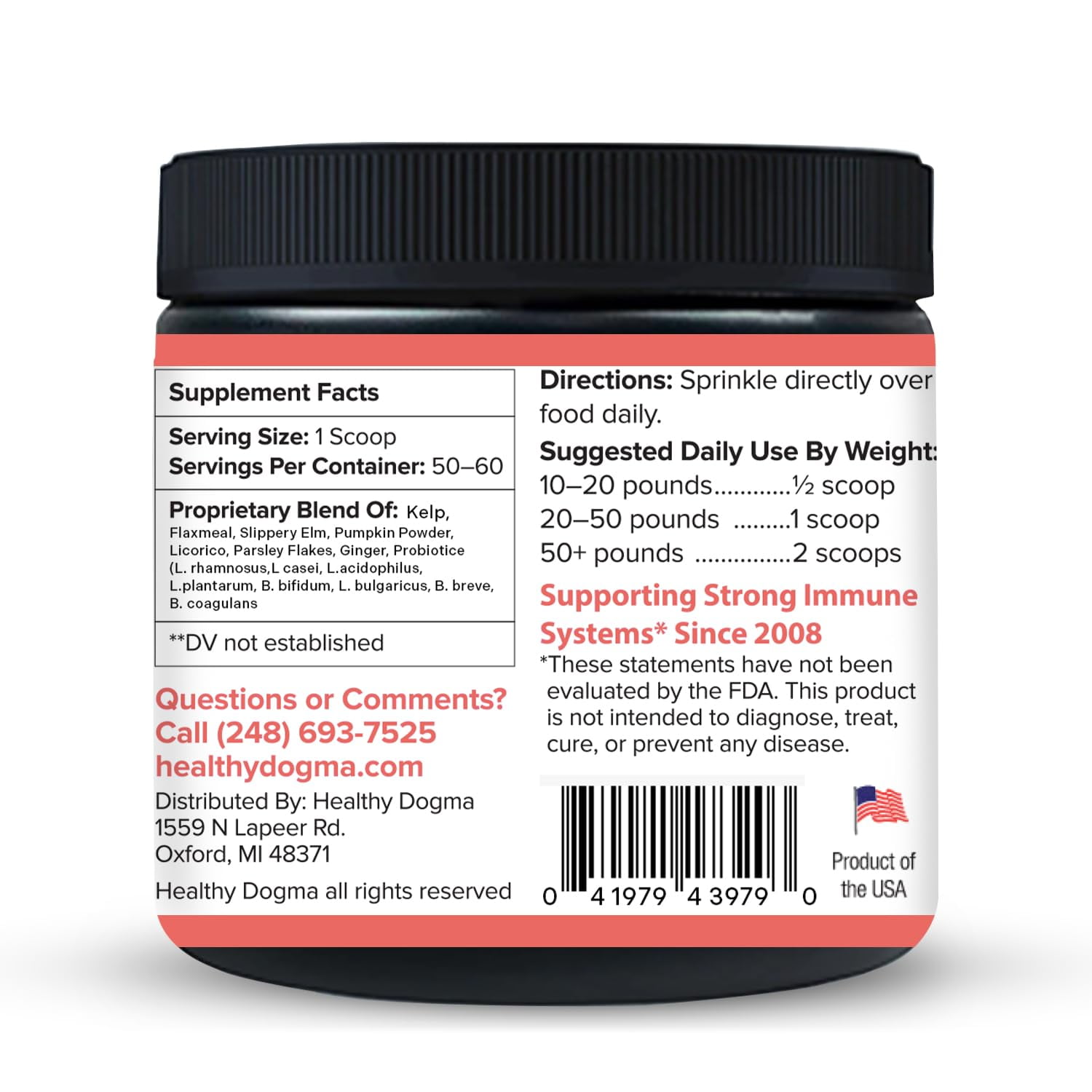 "Healthy Dogma K9 Probiotix – Natural Probiotic Powder for Dogs – Gut Health & Digestive Support with Slippery Elm, Licorice & Ginger – Easy-to-Mix Supplement – All-Natural, Made in USA (6 oz) "