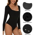 thumbnail image 4 of MANIFIQUE Women's Sexy Square Neck Bodysuit Long Sleeve Double Lined Shirt Tops, 4 of 6