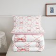thumbnail image 5 of Manfei Cute Pink Bowknot Queen Comforter Set for Girl, Kawaii Cartoon Ribbon Bow-tie Bedding Sets, Princess Bow Theme Reversible Bedding Comforter Set, Lightweight Room Decor, 3-Piece, 5 of 8