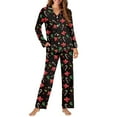 thumbnail image 4 of DISNIMO Candy Flower Printed Women'S Pajama Sets Christmas 2 Piece Pj Sets Long Sleeve Top Wide Leg Pants Casual V Neck Sleepwear Loungewear Button Down Nightwear with Pockets, S, 4 of 7