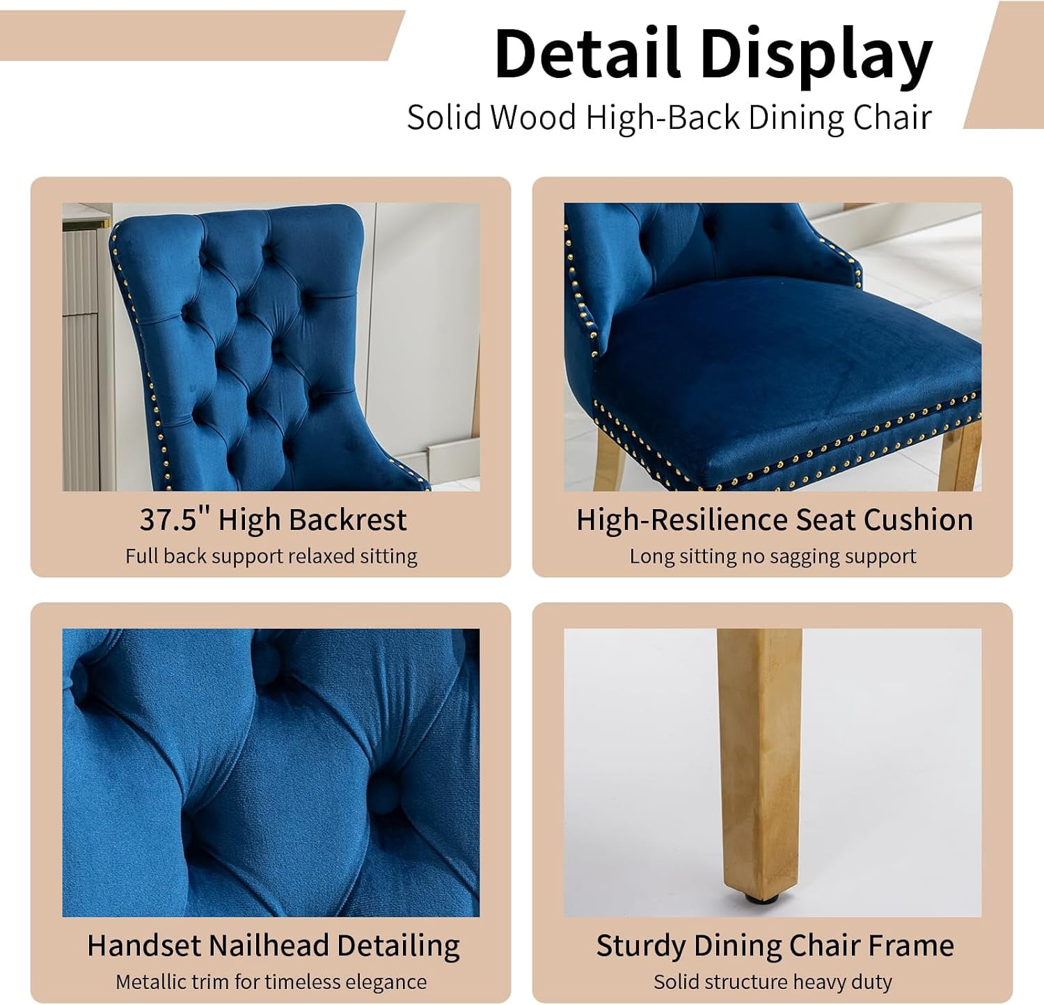 Collection Tufted Velvet Dining Chair, Nailhead Trim, Solid Wood Legs, Set of 2