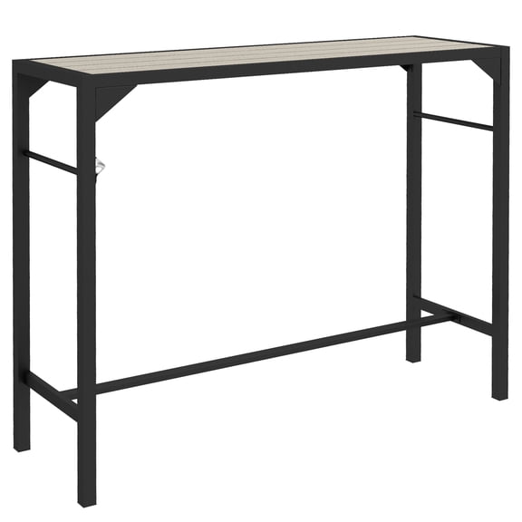 Homiyad Patio Bar Table: Bar Height with Built-In Bottle Opener, Wood Grain Plastic Top, 47.25" x 15" x 39", for Social Gatherings|Aosom.com