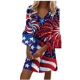 thumbnail image 2 of Summer Savings Clearance! Edvintorg 4Th Of July Summer Dresses For Women 2023 Plus Size Women's Clothing Fashion Independence Day Print Casual V-Neck 3/4 Sleeve Fold Mini Dress, 2 of 5