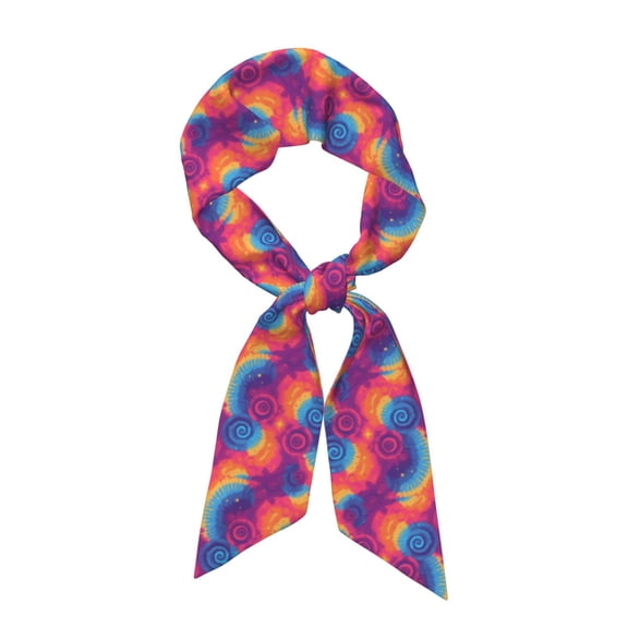 Tinted Cloth Long Strip Silk Scarf 46.9in×3.1in Soft, Silky, Shiny, Dustproof And Sunscreen For Daily Out Date Travel Photos Palevioletred Tie-Dye Background Vibrant Colors And Swirling (2)