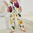 thumbnail image 3 of Purple Tulips Yellow Flowers Bloom Winter Female Pants Flannel High Waist Women Pants Lady Warm Straight Leg Plush Trousers, 3 of 7