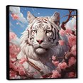 thumbnail image 2 of Designart "White Tiger with Pink Florals I" Animals Framed Wall Art - Traditional White Tiger Entryway Framed Wall Art Print, 2 of 6