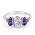 thumbnail image 2 of Gem Stone King 10K White Gold IGI Certified Lab Grown Diamond and Purple Amethyst 3-Stone Engagement Ring | 1.92 Cttw | Center Oval Diamond 1.00 Ct | E-F Color | VS1-VS2 Clarity (Size 6), 2 of 6