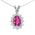thumbnail image 1 of 10k White Gold Oval Pink Topaz And Diamond Pendant with 16" Chain, 1 of 3