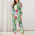 thumbnail image 3 of Disketp Pajamas Set Long Sleeve Sleepwear Womens Button Down Nightwear Pj Sets-Flowers And Cactus, 3 of 9