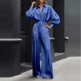 thumbnail image 2 of Women's Linen Two Piece Set Long Sleeve Shirt Wide Leg Trousers Casual Fall Outfit Comfortable Wear, 2 of 2