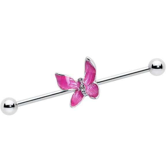 Body Candy Womens 14G 316L Stainless Steel Helix Cartilage Earring Chunky Butterfly Pink Mens Industrial Barbell 1 1/2"