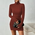 thumbnail image 6 of Women's Turtleneck Ribbed Knit Sweater Bodycon Dress Casual Solid Long Sleeve Dresses Simple Slim Fit Short Dress, 6 of 7