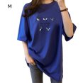 thumbnail image 1 of Camiseta de mujer estampada de manga corta con cuello redondo y camiseta holgada de verano, azul, M Methold AP001204-33B, 1 of 7