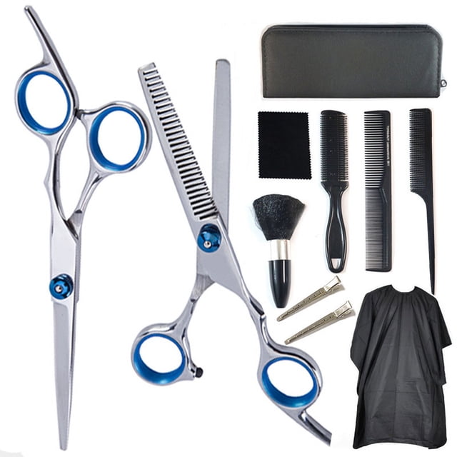 Tijeras de peluquería profesionales Tijeras de peluquero 11 piezas Kit de tijeras de peluquería Tijeras de corte de pelo para zurdos Acero inoxidable para peluquería Hombres Mujeres y niños Hogar