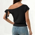 thumbnail image 6 of RRMuAzgs Crochet Knit Top for Women Ruffle Solid Color Off the Shoulder Blouses Summer Beach Vacation Clothes, 6 of 9