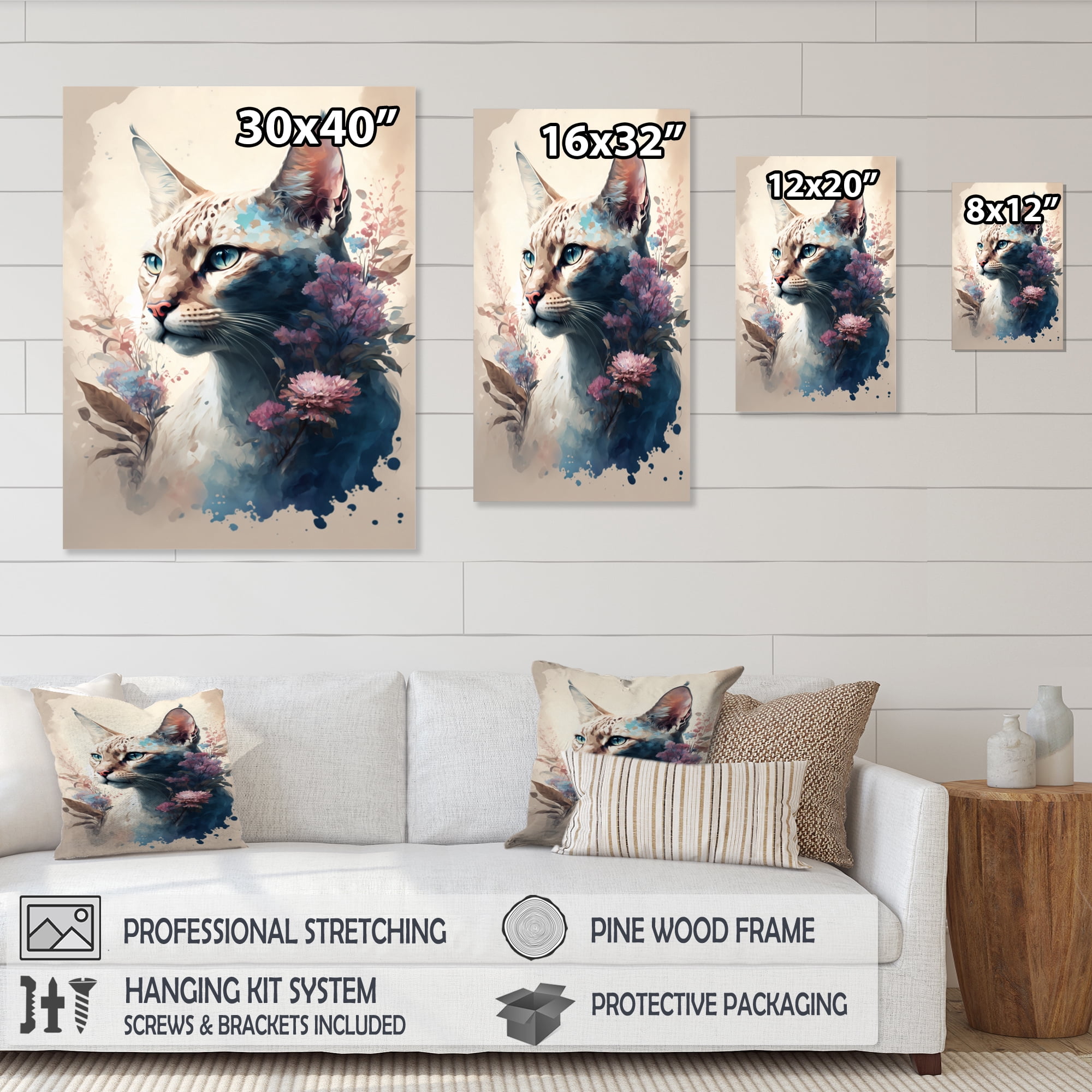 Designart Cute Siamese Floral Art II Canvas Wall Art