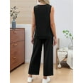 thumbnail image 4 of Two Piece Sets for Women Summer Outfits Lounge Sets Mock Neck Tops Wide Leg Crop Pants Vacation Travel Outfits Black S, 4 of 8