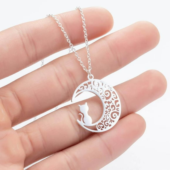 Cats Moon Necklace Hollow Moon Cats Jewelry Gifts For Cats Lovers Women Teens Birthday ChristmasThe Best Gift for A Loved One