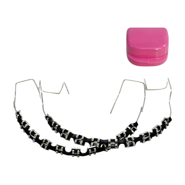 Decoración de dientes temporales de color con caja de almacenamiento Cuidado Fácil Alineación Práctico negro