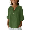 thumbnail image 3 of Boys Shirts, Boys Linen Short Sleeve Shirt Comfortable Breathable Kids Top Casual Plain Tee For Spring And Autumn Seasons, Boys Clothes(Green,8-10 Years), 3 of 7