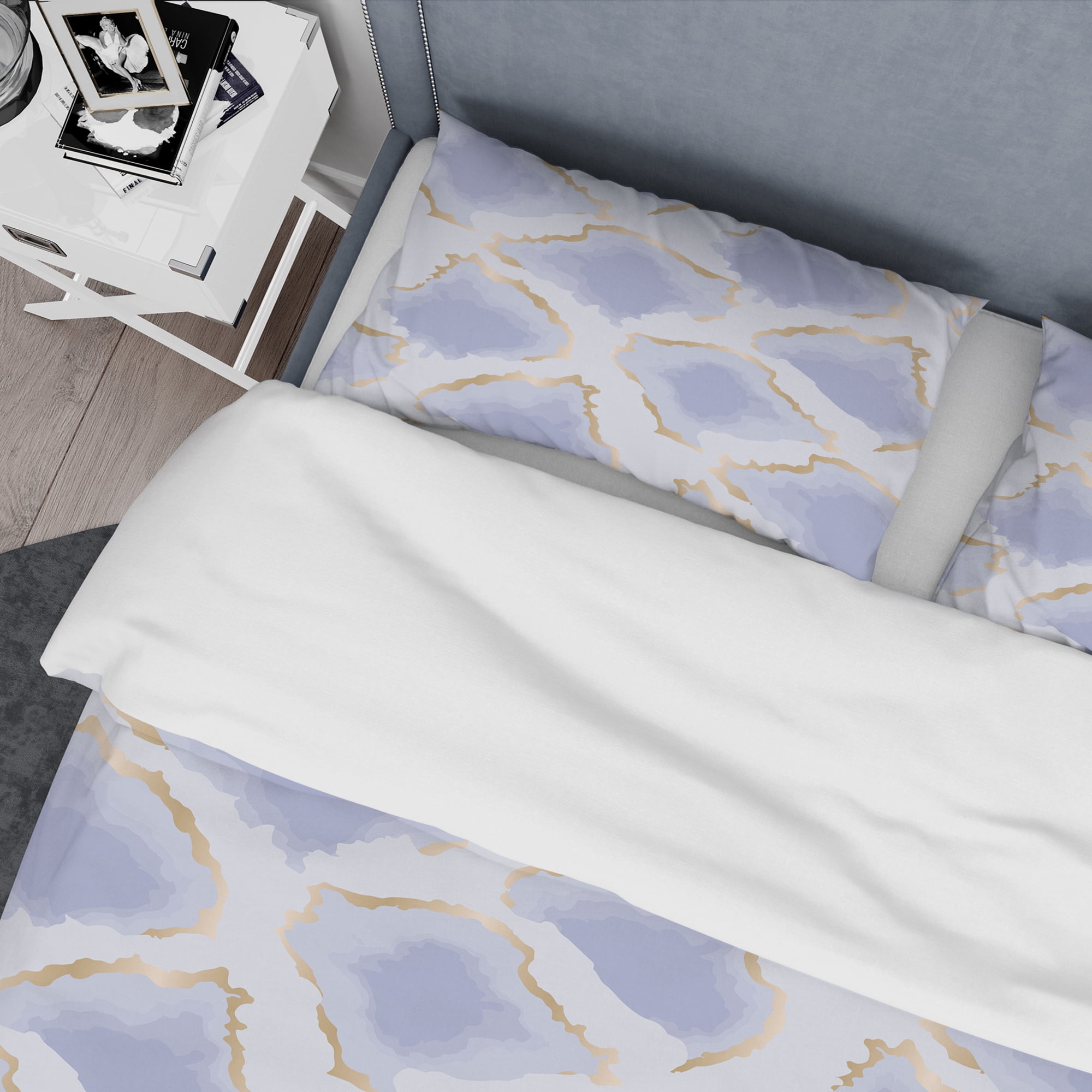 Designart 'Pastel blue and gold abstract shapes pattern' Mid-Century Modern Duvet Cover Set